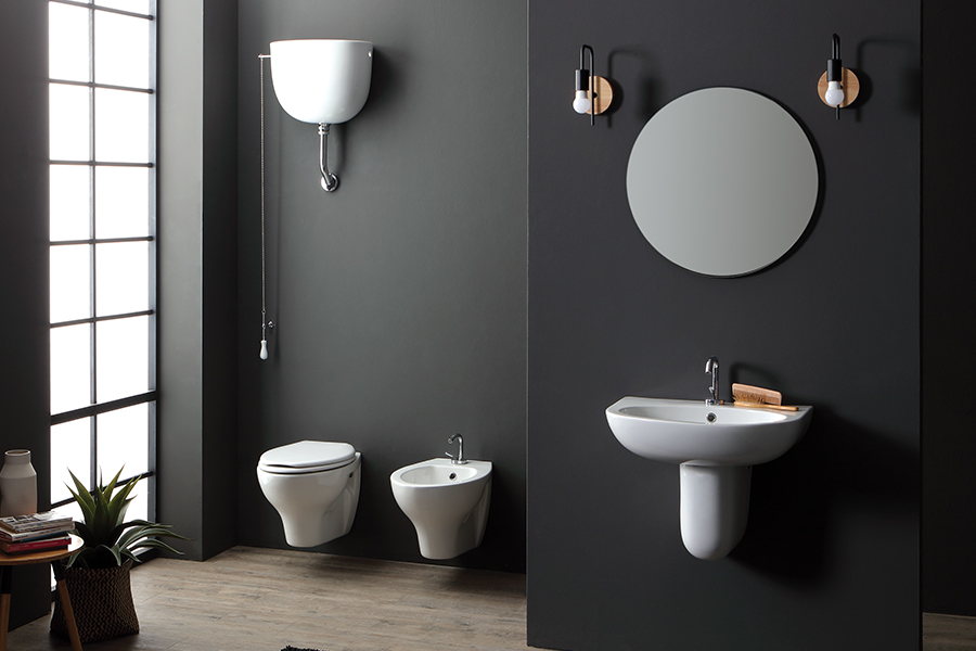BAGNO COMPLETO FLY PLUS SOSPESO CON LAVABO DA 60 E SEMICOLONNA Coppia vaso e bidet sospesi - Fly - immagine 1