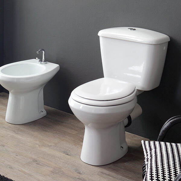 Vaso Monoblocco con Scarico a Pavimento e Bidet Monoforo- Fly