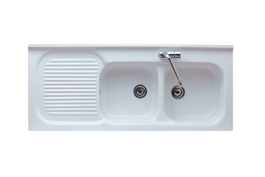 LAVELLI5 Lavello da cucina a due vasche in ceramica L120 per mobile sottolavello - immagine 1